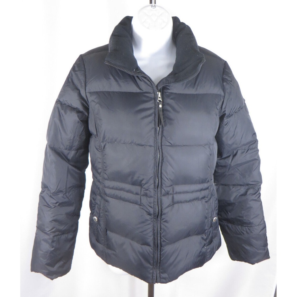 Womans Black Lands End Puffer Coat Down Feathers Filled Zip Front Size Small